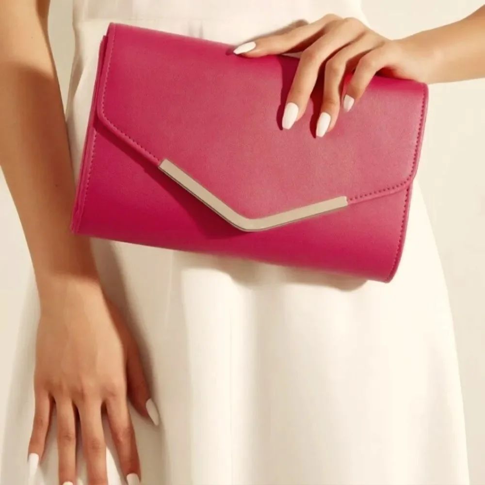 TRENDY PURPLE AND PINK &BLACK PASTEL ENVOLOPE BLOCK CLUTCH WITH SHOULDER STRAP